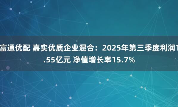 富通优配 嘉实优质企业混合：2025年第三季度利润1.55亿元 净值增长率15.7%